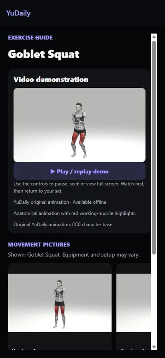 YuDaily Exercise guidance screen